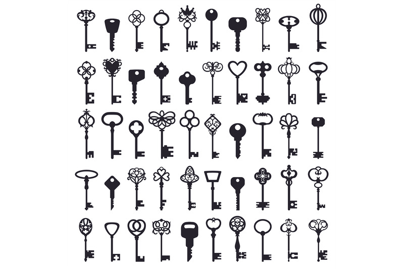 Vintage keys. Antique ornamental safe key, old and modern keys classic By  WinWin_artlab
