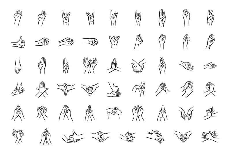 Mudras icon set. Hand spirituality hindu yoga of fingers gesture. By ...