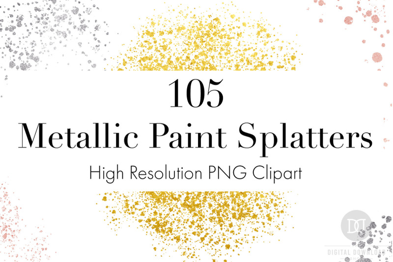 Metallic Paint Splatters Clipart Bundle By Digital Download Shop ...