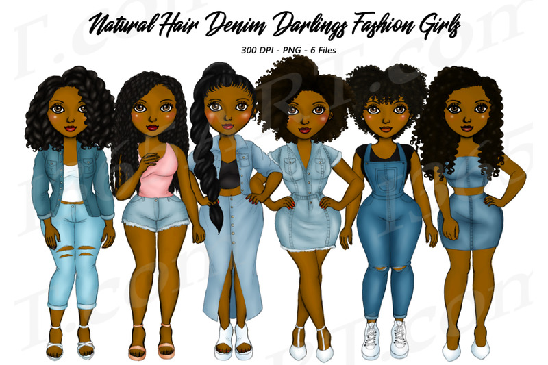 Natural Hair Denim Girls Clipart Black Woman Clipart PNG By I 365 Art ...