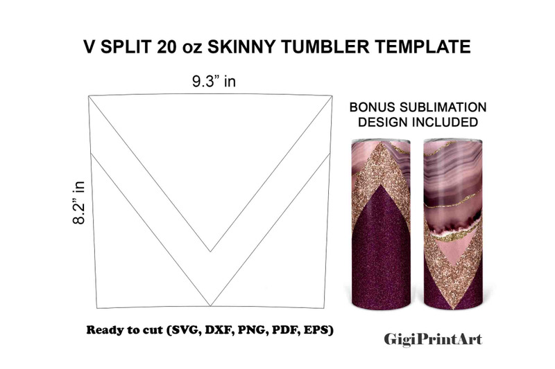 V Split Tumbler Template SVG 20oz Skinny, DXF Eps Png Pdf Wrap File Digital...
