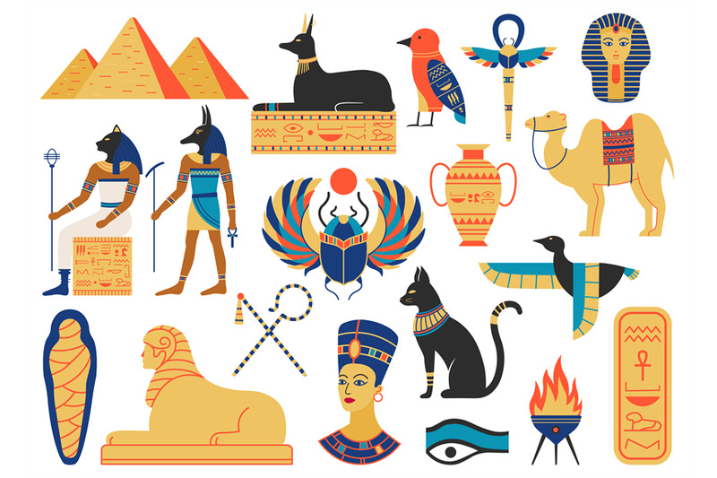 Ancient egypt symbols. Mythological creatures, egypt gods, pyramid and ...