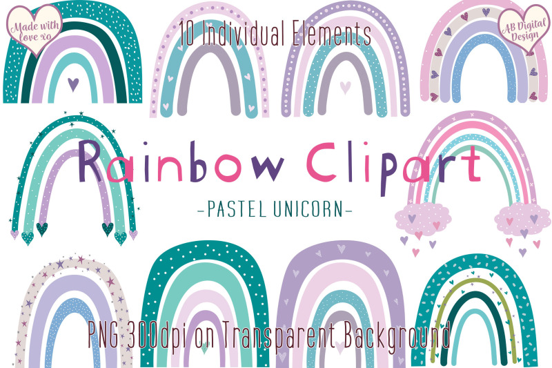 Pastel Rainbows Clipart, Fun Modern Boho Rainbows, Png By Ab Digital 