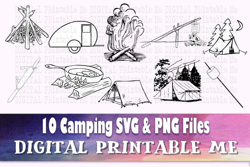 Download Camping Svg Bundle Illustrations Png Clip Art 10 Digital Outdoors Na By Digitalprintableme Thehungryjpeg Com