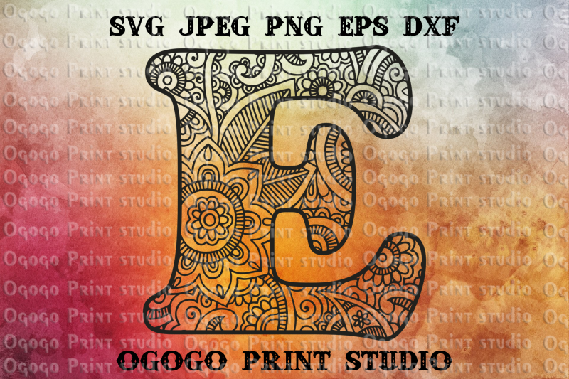 Alphabet Letter E SVG, Initial svg, Zentangle SVG, Mandala svg By 
