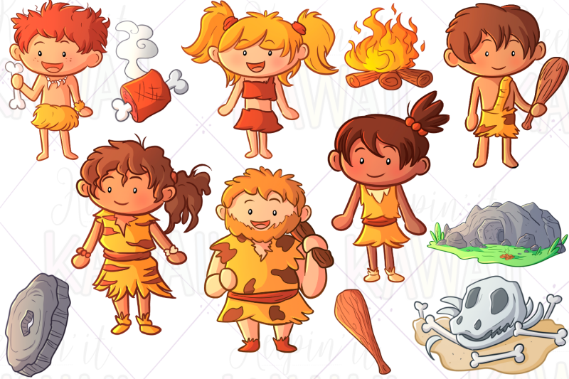 Cave Man Family Clip Art By Keepin' It Kawaii | TheHungryJPEG