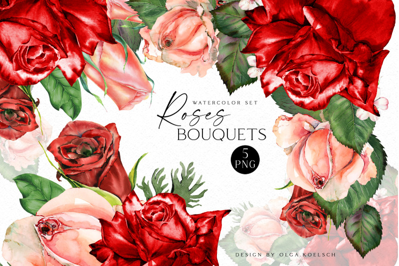 Watercolor boho bouquet clipart, Red roses boho floral borders png By ...