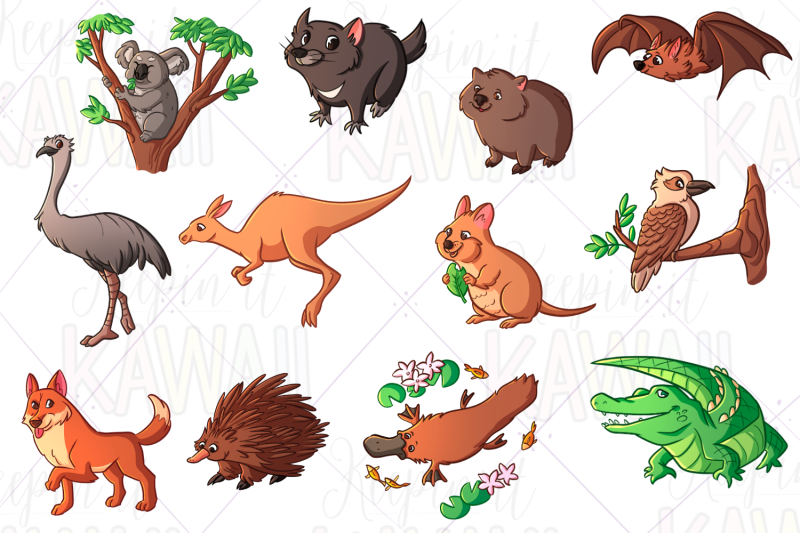 Australian Animals Clip Art By Keepin' It Kawaii | TheHungryJPEG