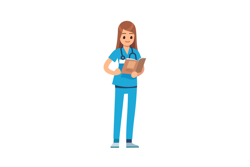 Nurse cartoon medical staff. Female doctor in blue uniform and stethos By  YummyBuum | TheHungryJPEG
