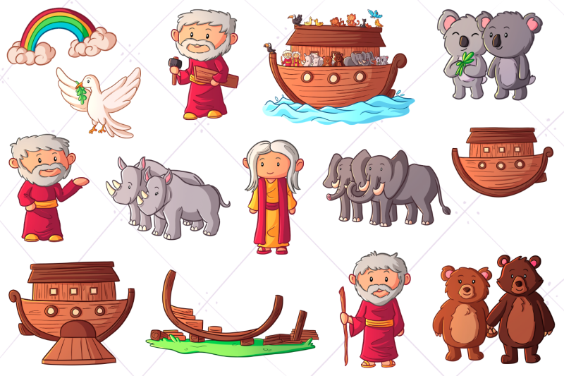 Noah's Ark Bible Story Clip Art By Keepin' It Kawaii | TheHungryJPEG