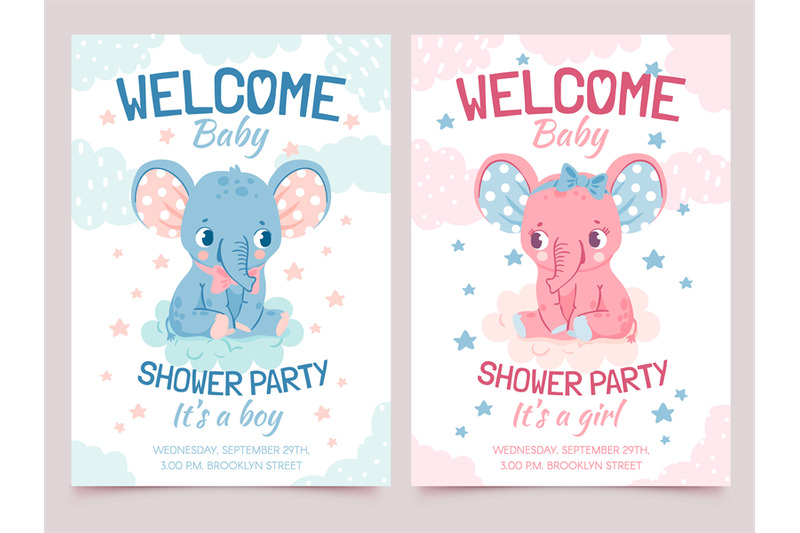 Cute Elephant Pink Baby Shower Invitation Details Card 