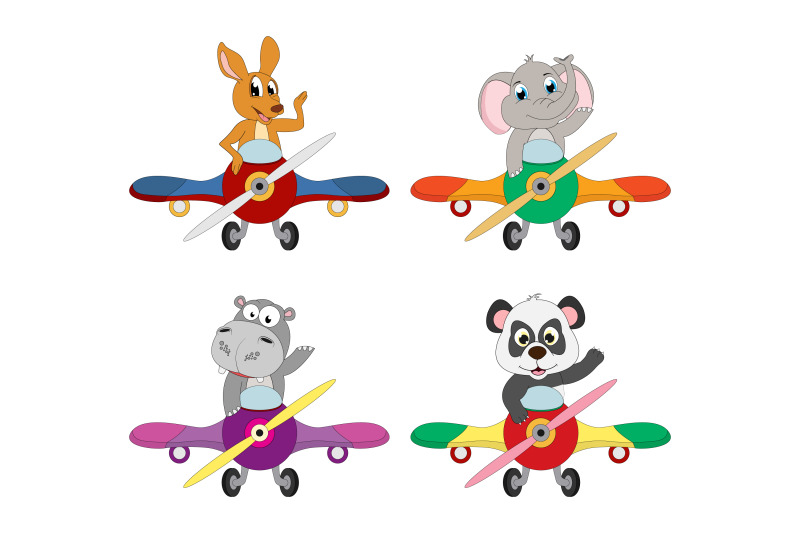 cute animal cartoon with airplane By CurutDesign | TheHungryJPEG