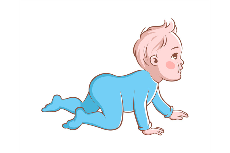 Happy baby boy. Crawling cartoon infant character in blue clothes, cut By  YummyBuum | TheHungryJPEG