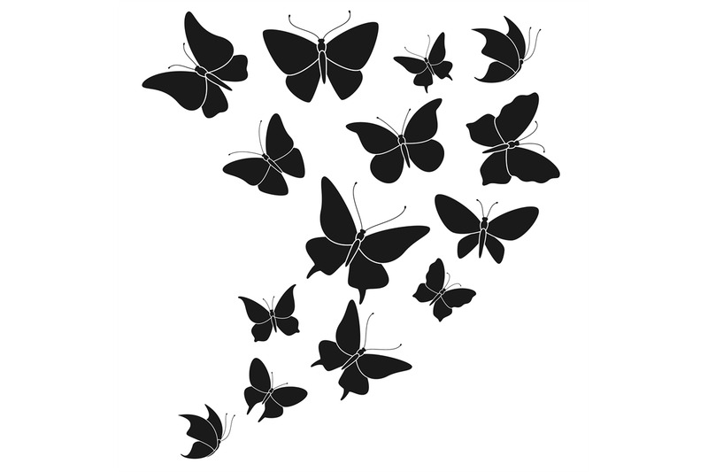 Butterfly black silhouettes. Fly butterflies wedding decor elements, a ...