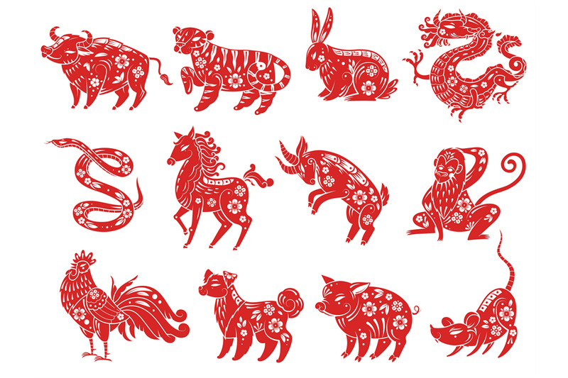 Chinese Zodiac animals. Astrological signs traditional oriental