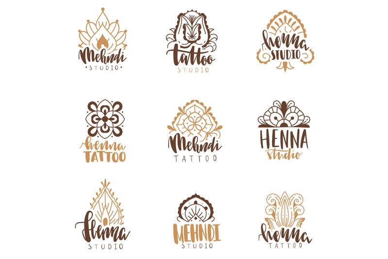 Mehndi beauty salon emblems. Mandala henna tattoo studio, indian ethni By  YummyBuum | TheHungryJPEG