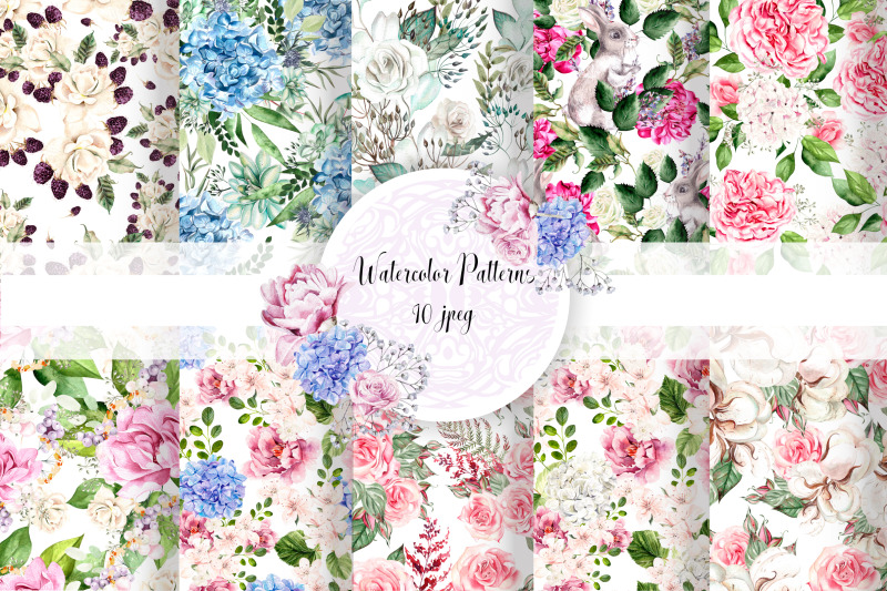 10 Hand Drawn Watercolor patterns By Knopazyzy shop | TheHungryJPEG