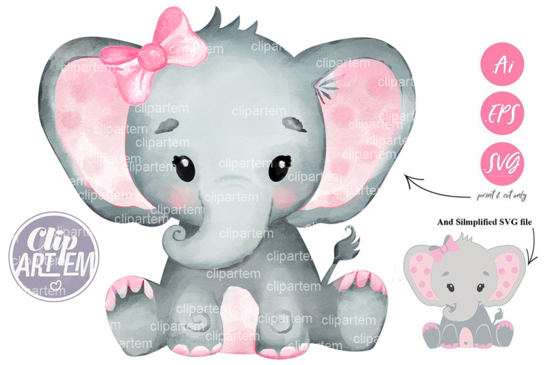 Watercolor Elephant Vector, illutsrator file, EPS, SVG print and cut By ...