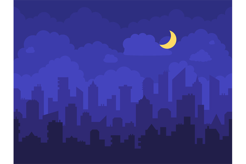 cartoon city buildings at night
