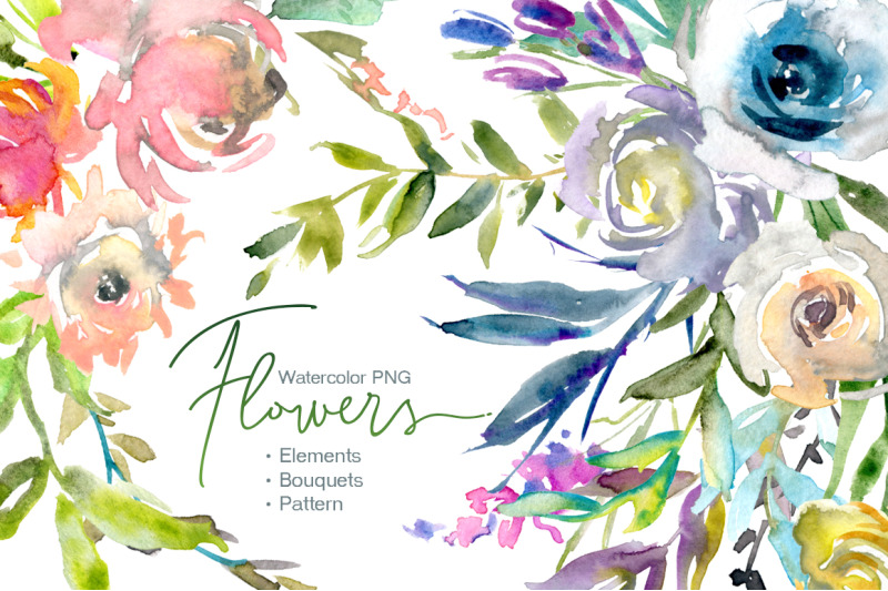 Watercolor Flowers : Elements, Bouquets, Pattern By WatercolorFlowers ...