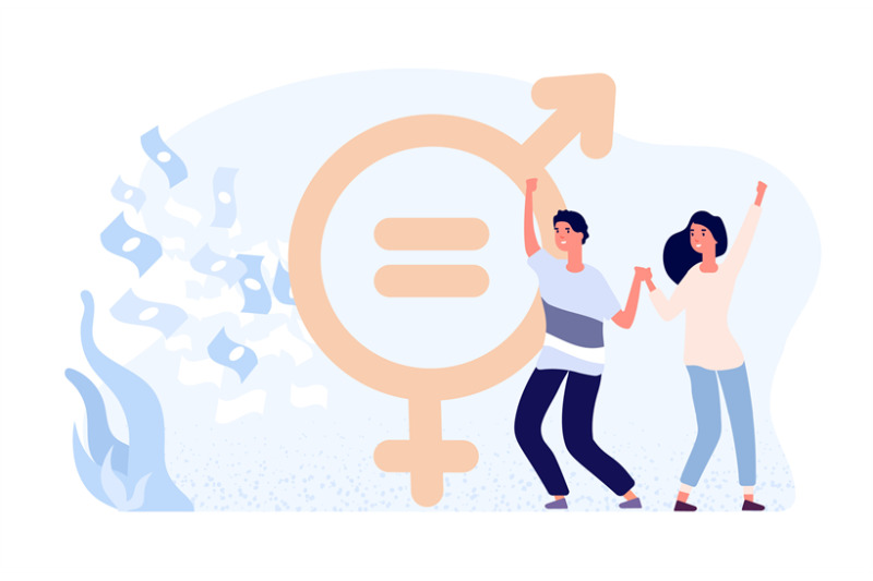 Gender equality concept. Happy female and male flat vector characters ...