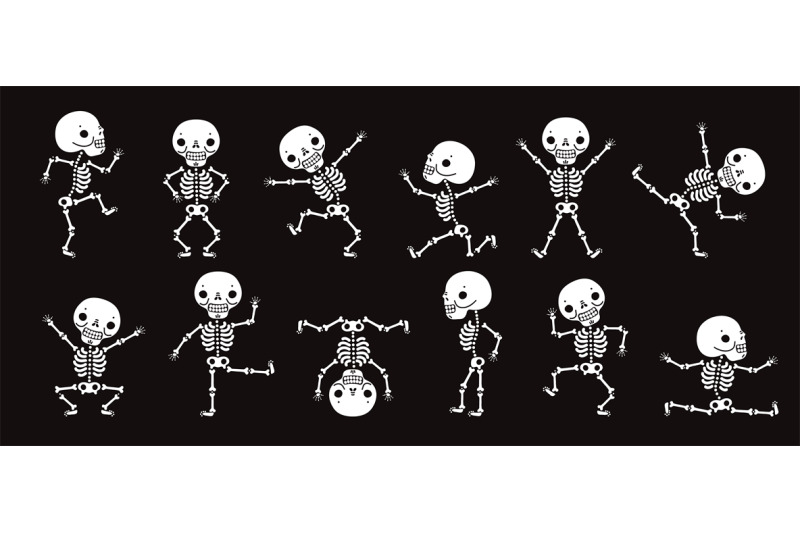 Dancing skeletons. Cute halloween skeleton dancers, funny horror chara By  Microvector | TheHungryJPEG