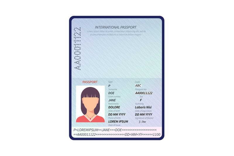 Passport Sample Data Personal Page Female International Passport Wit