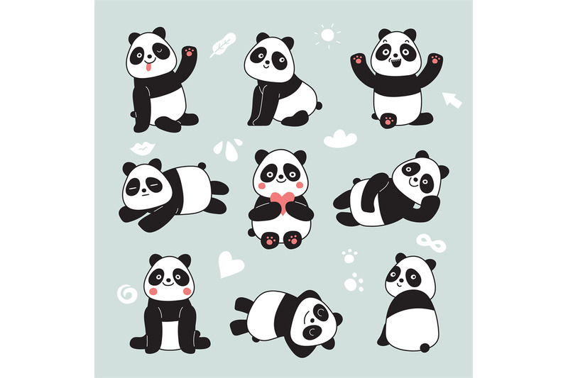 Cartoon panda. Cute panda bear, happy baby animals, lazy funny chinese By  Microvector | TheHungryJPEG