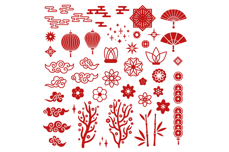 Vector seamless pattern. Concept chinese new year and red chinese envelope.  Hand drawing lanterns, clouds, coins and other traditional elements. Chinese  festival illustration. Stock Vector