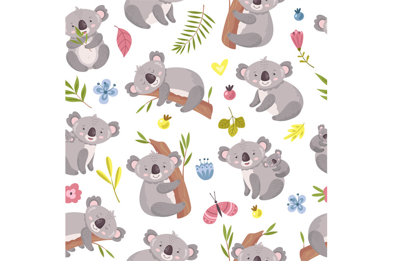 Koala seamless pattern. Cartoon cute australian bear texture. Forest a By  Microvector | TheHungryJPEG