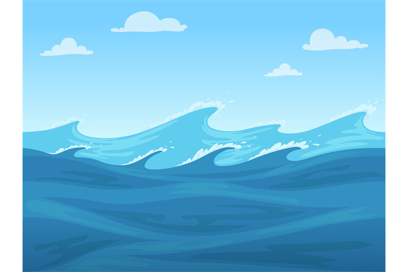 Sea seamless game. Blue liquid surface of ocean or river vector 2d sea By  ONYX