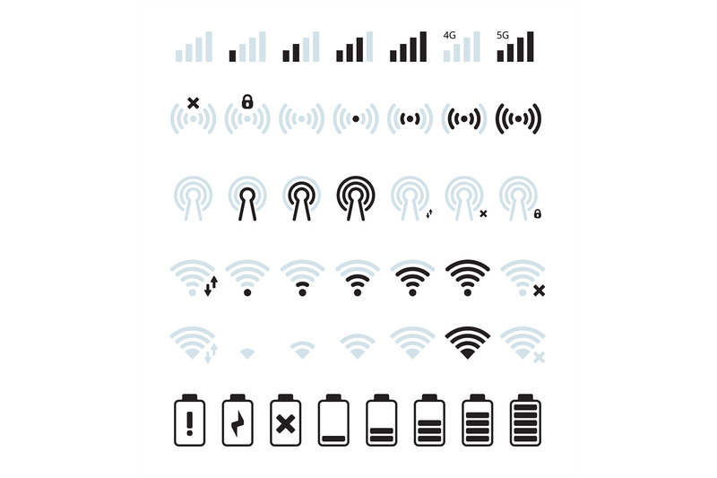 Phone mobile signal. Wifi and mobile status bar connection icon gsm ba ...