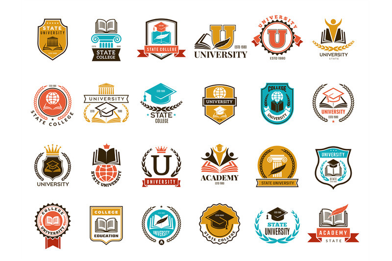 College emblem. School or university identity symbols badges and logo ...