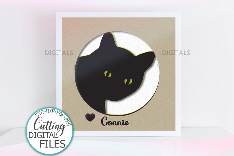 Cat face Shadow Box Light box svg dxf layered cut out file By