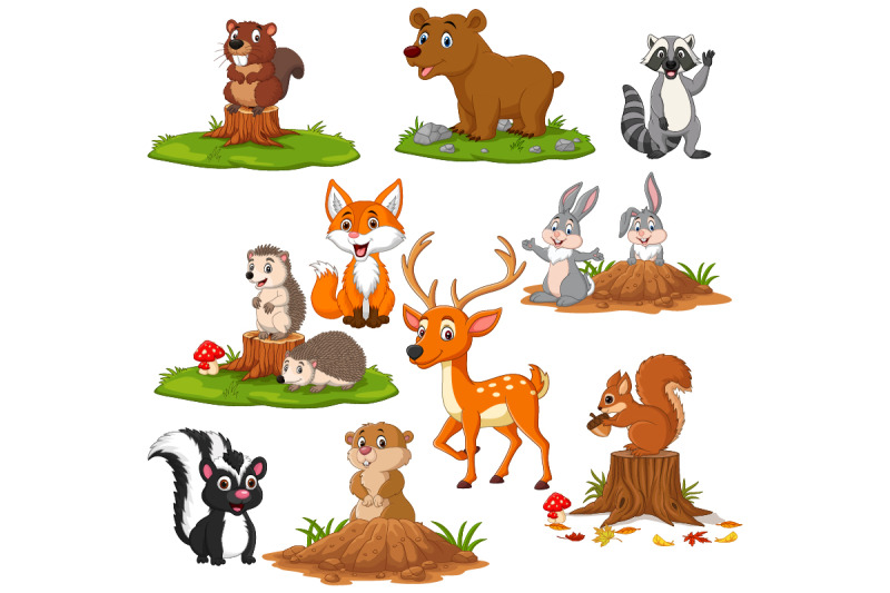 Set of Cute Cartoon Woodland Animals By tigatelu | TheHungryJPEG