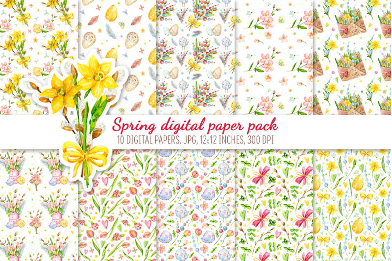 Digital Scrapbook Paper Pack. Hello spring By Tatbezogluk | TheHungryJPEG