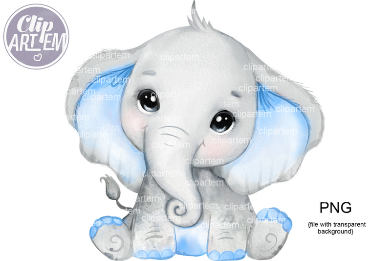 Super Cute Baby Boy Elephant PNG, watercolor baby elephant clip art By ...