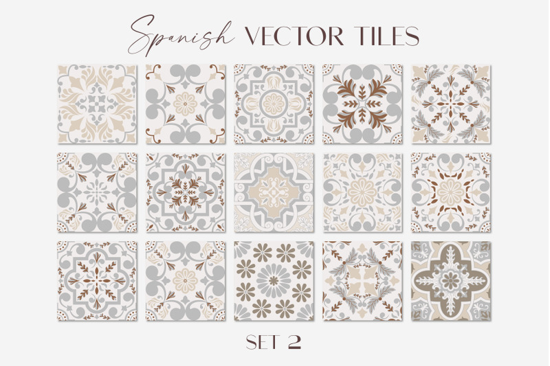 Spanish Tiles Vector Mediterranean Mosaic Set 3 Sublimation Design Digital Print INSTANT Download