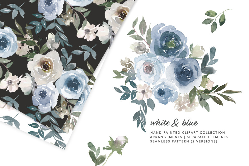 Dusty Blue Watercolor Floral Clipart Set By Patishop Art | TheHungryJPEG