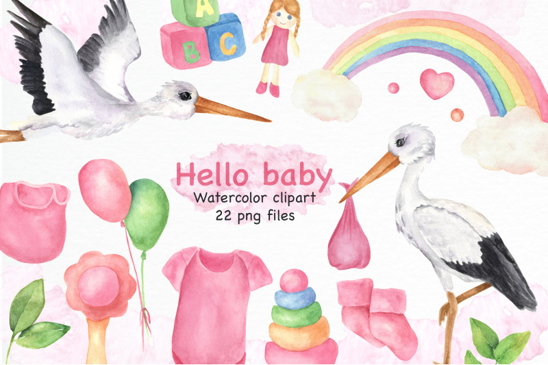 Newborn girl Watercolor clipart. Baby-shower illustration. By NairArt ...