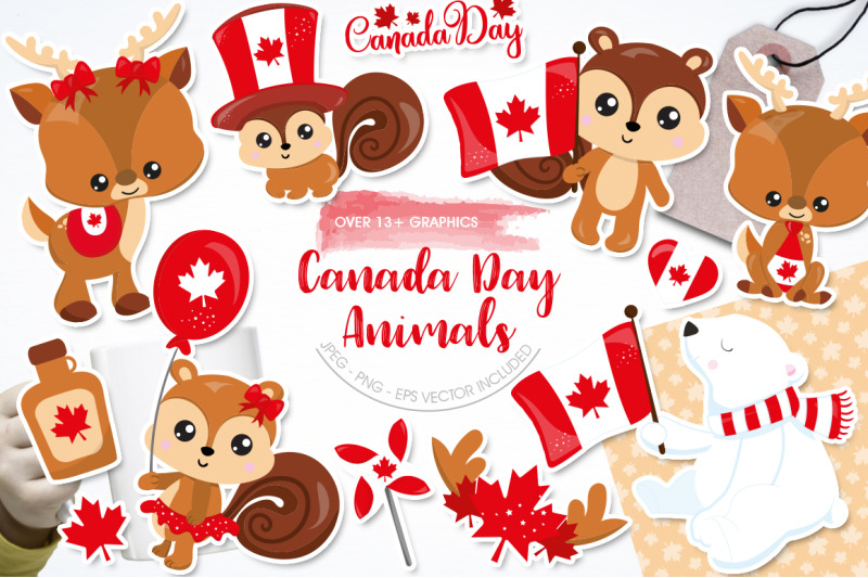 Canada Day Animals By Prettygrafik Design | TheHungryJPEG