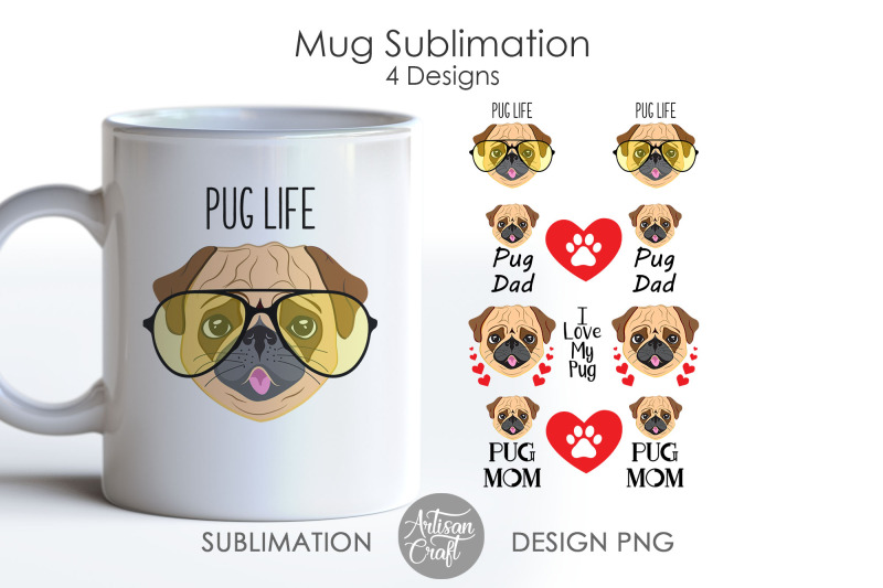 Pug Dog, Mug Sublimation Design, PNG file, mug wrap sublimation By
