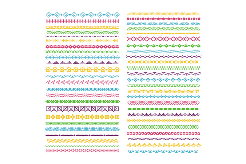 Line borders. Color pattern dividers with lines, circles and squares ...