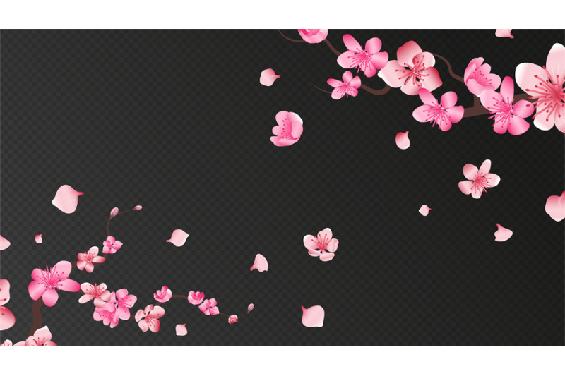 Cherry Blossom Tree with Falling Petals on Transparent Background