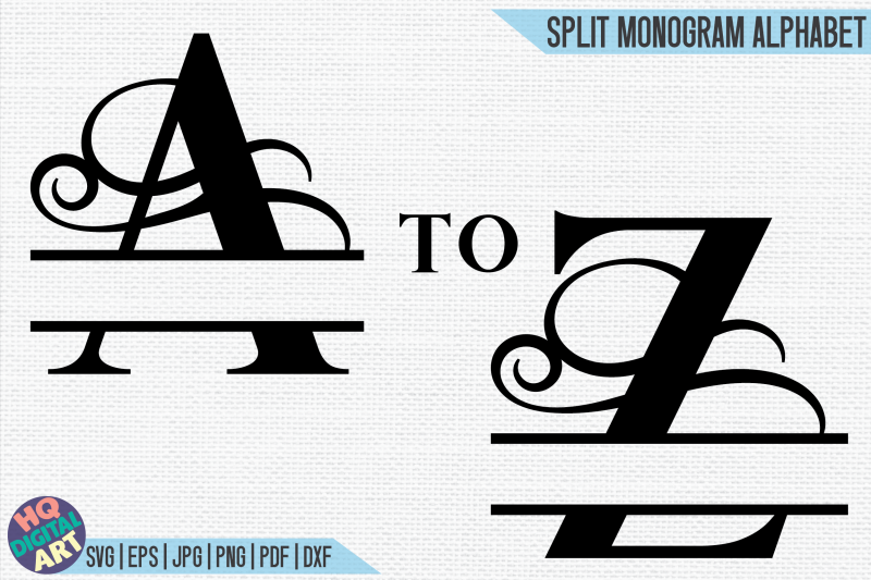 Flourish Split Monogram Alphabet SVG | 26 Split Letters By HQDigitalArt ...