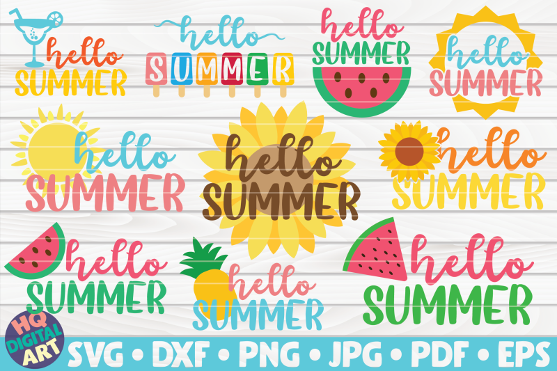 Hello Summer SVG Bundle | 10 Designs By HQDigitalArt | TheHungryJPEG