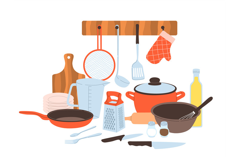 Kitchen utensils. Baking and cuisine tools composition, cookware