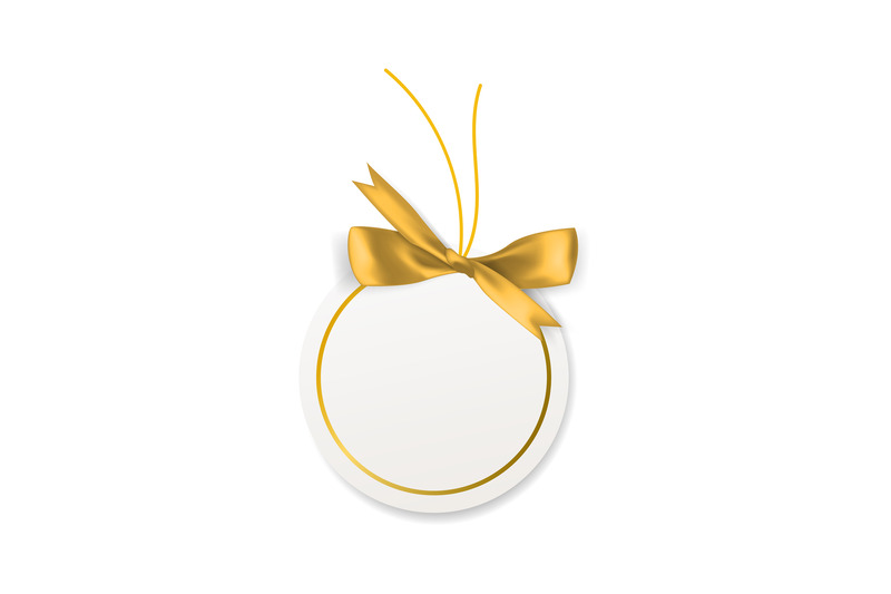 Tags with gold bows. Blank white price paper labels with golden ribbon By  YummyBuum