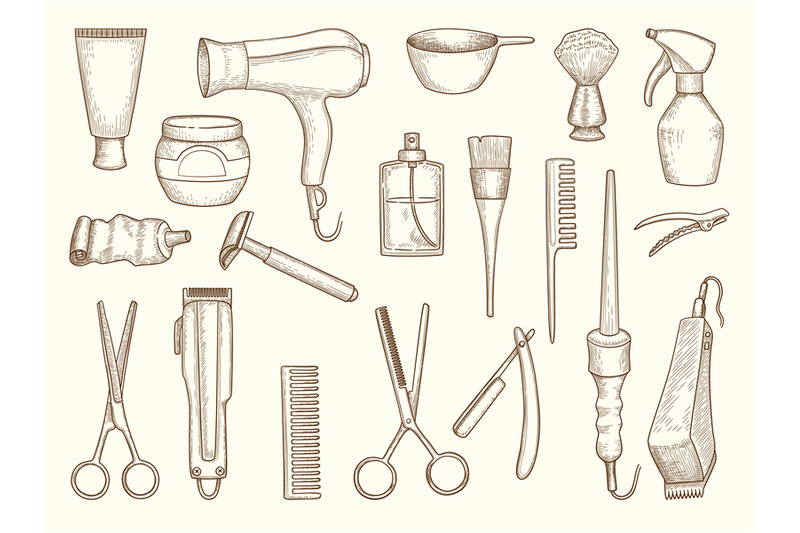 Barber shop collection. Drawing accessories for beauty haircut salon r By  ONYX