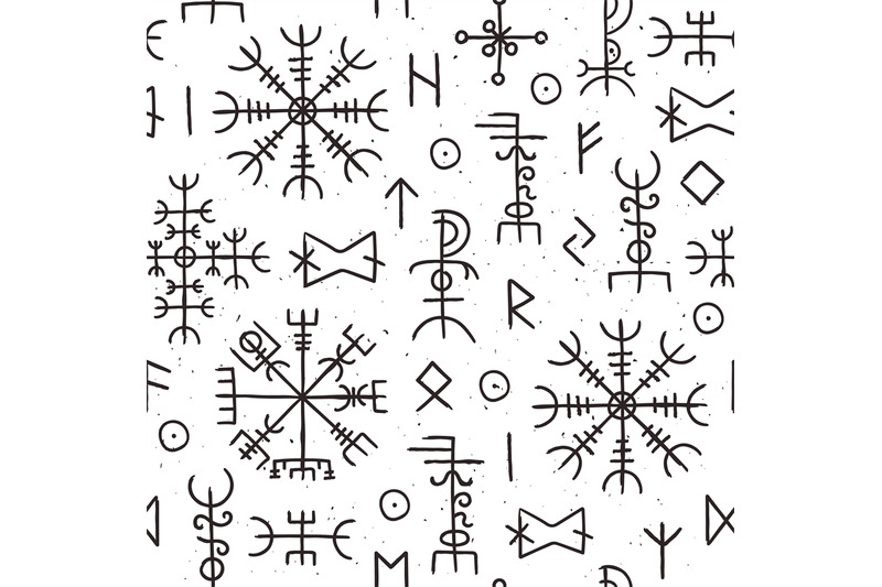 Futhark runes seamless pattern. Norse viking occult symbol design. Ice By  Tartila
